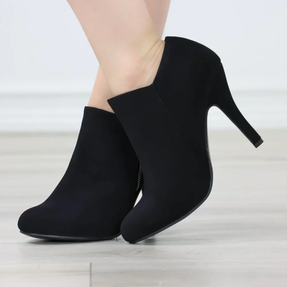 Women's Boots Heeled Ankle Booties Black Velvet Round Toe Stiletto High Heel - Picture 2 of 11